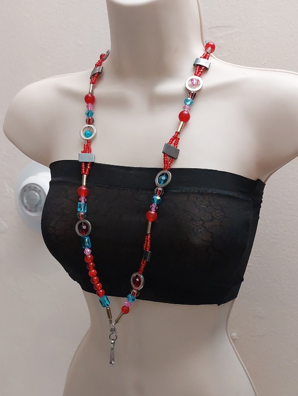 Artisan Mixed Media Beaded ID Card Badge Holder Lanyard Necklace - Picture 2 of 6
